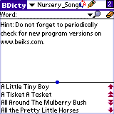 BEIKS Nursery Songs Glossary for Palm OS
