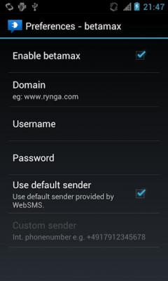 WebSMS: Betamax Connector 2012