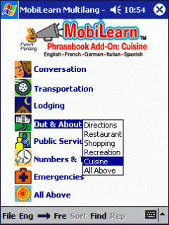 MobiLearn Talking Phrasebook Add-On: Cuisine, English-French-German-Italian-Spanish