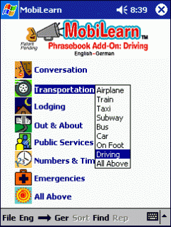 MobiLearn Talking Phrasebook Add-on: Driving, English-German